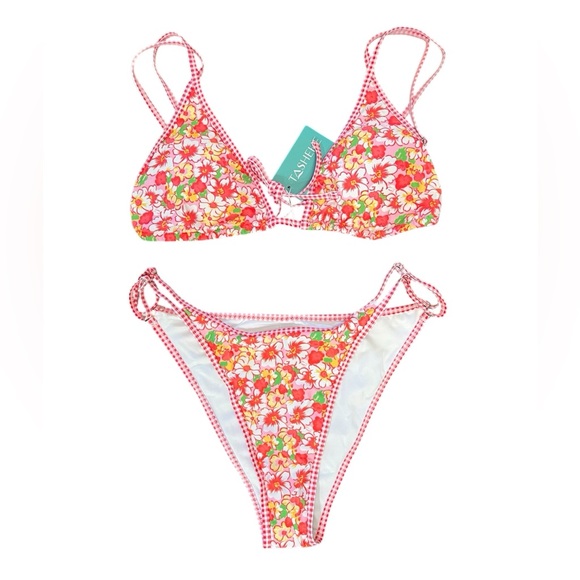 NWT TASHEHE Women's Bikini Set Swimsuit High Waist Two Piece Floral - Picture 1 of 8